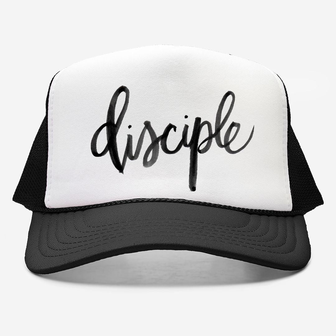Disciple Black & White Trucker Hat – Living the Call of Christ